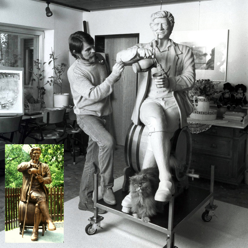 Horst Bartels in seinem Atelier arbeitet am Schambes 1990